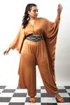 Buy_Meesa_Brown Plain V Neck Batwing Sleeve Jumpsuit  _Online_at_Aza_Fashions