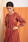 Shop_Meesa_Brown Cotton Poplin Embellished Lace Round Placket Dress  _Online_at_Aza_Fashions