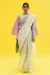 Buy_Meesa_Off White Chanderi Printed And Embellished Lotus Saree & Blouse Set _at_Aza_Fashions