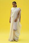 Buy_Meesa_Off White Chanderi Printed Doodle And Lotus Block Saree & Blouse Set _at_Aza_Fashions