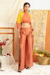 Buy_Meesa_Red Cotton, Chanderi Silk High Neck Top And Front Slit Pant Set_at_Aza_Fashions