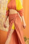 Buy_Meesa_Red Cotton, Chanderi Silk High Neck Top And Front Slit Pant Set_Online_at_Aza_Fashions