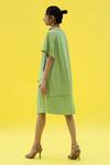 Shop_Meesa_Green Lyocell Embroidered Floral Asymmetric Placed Dress _at_Aza_Fashions