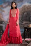 Buy_Meesa_Coral Pure Katan Silk Embroidered Chaand Sitare Kurta Sharara Set  _at_Aza_Fashions