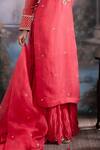 Meesa_Coral Pure Katan Silk Embroidered Chaand Sitare Kurta Sharara Set  _Online_at_Aza_Fashions