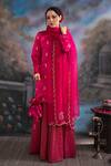 Buy_Meesa_Pink Chanderi Silk, Kota Doria, Floral Embroidered Pattern Kurta Palazzo Set _at_Aza_Fashions
