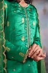 Meesa_Emerald Green Pattu Silk Floral Blossom Pattern Kurta Palazzo Set_Online_at_Aza_Fashions