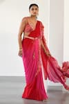 Shop_k-anshika_Red Georgette Printed Bandhani Scoop Colorblock Pre-draped Saree With Blouse _Online_at_Aza_Fashions