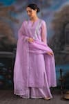 Shop_Meesa_Purple Pure Katan Silk Embroidered Sequin Chand Kurta Palazzo Set  _Online_at_Aza_Fashions