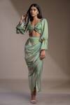 Buy_Mamicha_Blue Satin, Georgette V-neck Stripe Print Crop Top _at_Aza_Fashions