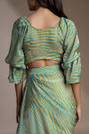 Shop_Mamicha_Blue Satin, Georgette V-neck Stripe Print Crop Top _at_Aza_Fashions