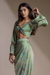 Buy_Mamicha_Blue Satin, Georgette V-neck Stripe Print Crop Top _Online_at_Aza_Fashions