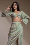 Shop_Mamicha_Blue Satin, Georgette V-neck Stripe Print Crop Top _Online_at_Aza_Fashions