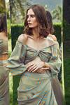 Buy_Mamicha_Blue Satin, Georgette V-neck Stripe Print Crop Top 