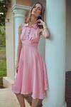 Buy_Mamicha_Pink Satin, Georgette Collared Roswell Fit And Dress_at_Aza_Fashions