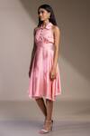 Mamicha_Pink Satin, Georgette Collared Roswell Fit And Dress_Online_at_Aza_Fashions