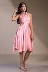 Buy_Mamicha_Pink Satin, Georgette Collared Roswell Fit And Dress_Online_at_Aza_Fashions