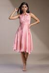 Shop_Mamicha_Pink Satin, Georgette Collared Roswell Fit And Dress_Online_at_Aza_Fashions