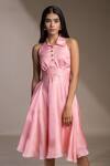 Mamicha_Pink Satin, Georgette Collared Roswell Fit And Dress_at_Aza_Fashions