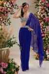 Buy_Preeti S Kapoor_Blue Iris Pre-draped Saree With Mirror Work Blouse_at_Aza_Fashions