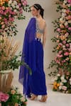 Shop_Preeti S Kapoor_Blue Saree Georgette Embroidered Pearl Iris Pre-draped With Mirror Work Blouse_at_Aza_Fashions