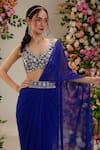 Preeti S Kapoor_Blue Iris Pre-draped Saree With Mirror Work Blouse_Online_at_Aza_Fashions