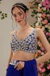 Buy_Preeti S Kapoor_Blue Iris Pre-draped Saree With Mirror Work Blouse_Online_at_Aza_Fashions
