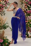 Shop_Preeti S Kapoor_Blue Iris Pre-draped Saree With Mirror Work Blouse_Online_at_Aza_Fashions