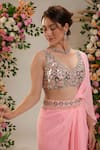 Preeti S Kapoor_Pink Saree Georgette Embroidered Dalhia Pre-draped With Mirror Work Blouse _Online_at_Aza_Fashions