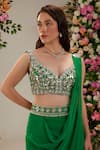 Preeti S Kapoor_Green Saree Georgette Bells Of Ireland Pleated Pre-draped With Blouse _Online_at_Aza_Fashions