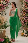 Shop_Preeti S Kapoor_Green Bells Of Ireland Pleated Pre-draped Saree With Blouse_Online_at_Aza_Fashions