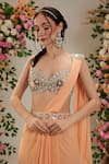 Shop_Preeti S Kapoor_Peach Saree Georgette Butter Cup Pre-draped With Mirror Work Blouse _Online_at_Aza_Fashions