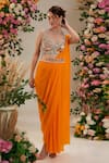 Preeti S Kapoor_Orange Saree Georgette Embroidered Cosmos Pre-draped With Mirror Work Blouse _Online_at_Aza_Fashions