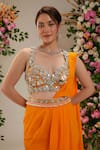 Buy_Preeti S Kapoor_Orange Saree Georgette Embroidered Cosmos Pre-draped With Mirror Work Blouse _Online_at_Aza_Fashions