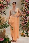 Buy_Preeti S Kapoor_Peach Saree Georgette Embroidered Tulip Pre-draped With Mirror Work Blouse _at_Aza_Fashions