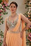 Buy_Preeti S Kapoor_Peach Saree Georgette Embroidered Tulip Pre-draped With Mirror Work Blouse _Online_at_Aza_Fashions