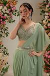 Shop_Preeti S Kapoor_Green Saree Shimmer Georgette Embroidered Calla Lily Pre-draped With Blouse _Online_at_Aza_Fashions