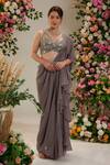 Buy_Preeti S Kapoor_Grey Saree Shimmer Georgette Embroidered Pearl Brunia Pre-draped With Blouse _at_Aza_Fashions