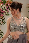 Buy_Preeti S Kapoor_Grey Saree Shimmer Georgette Embroidered Pearl Brunia Pre-draped With Blouse _Online_at_Aza_Fashions