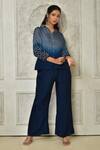 Buy_Samyukta Singhania_Blue Dola Silk Embroidered Ombre Pearl Embellished Top With Pant _at_Aza_Fashions