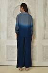 Shop_Samyukta Singhania_Blue Dola Silk Embroidered Ombre Pearl Embellished Top With Pant _at_Aza_Fashions
