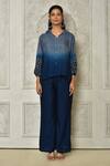 Shop_Samyukta Singhania_Blue Dola Silk Embroidered Ombre Pearl Embellished Top With Pant _Online_at_Aza_Fashions