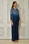 Samyukta Singhania_Blue Dola Silk Embroidered Ombre Pearl Embellished Top With Pant _at_Aza_Fashions