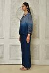 Buy_Samyukta Singhania_Blue Dola Silk Embroidered Ombre Pearl Embellished Top With Pant 