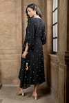 Aariyana Couture_Black Kaftan Cotton Silk Embroidery Geometric V Neck Yoke _Online_at_Aza_Fashions