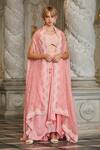 Buy_Sayisha_Pink Cotton Silk Hand Embroidery Sequins Blouse V Neck Jacket Skirt Set _at_Aza_Fashions