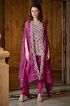 Buy_SAYISHA_Maroon Georgette Embroidery Flower Border Jacket Dhoti Pant Set  _at_Aza_Fashions