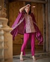 Buy_SAYISHA_Maroon Georgette Embroidery Flower Border Jacket Dhoti Pant Set  _Online_at_Aza_Fashions