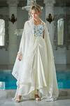 Buy_Sayisha_White Silk Hand Embroidery Floral Blouse Sweetheart Jacket Draped Skirt Set _at_Aza_Fashions