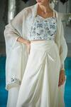 Sayisha_White Silk Hand Embroidery Floral Blouse Sweetheart Jacket Draped Skirt Set _Online_at_Aza_Fashions